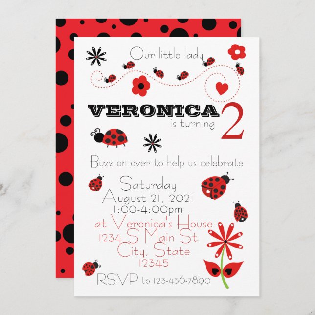 Ladybug Birthday Invitation (Front/Back)