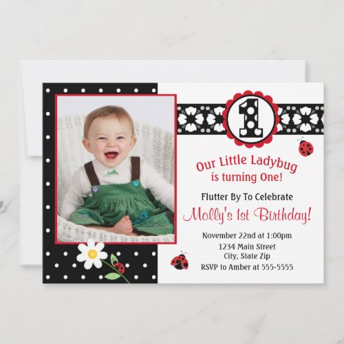 Ladybug Birthday Invitation 5x7 Photo Card