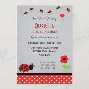 Ladybug Birthday Invitation Black Red