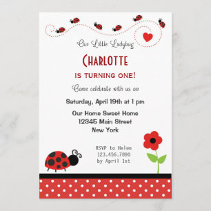 Ladybug Birthday Invitation Black Red Polka Dots