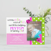 Ladybug Birthday Invitation Hot Pink Lime green (Standing Front)