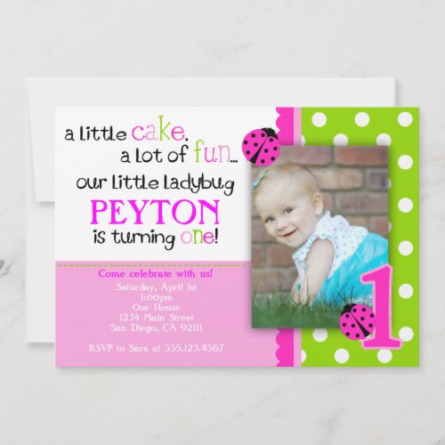 Ladybug Birthday Invitation Hot Pink Lime green