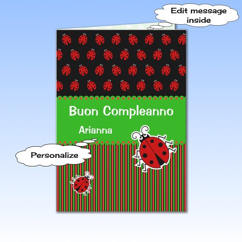 Ladybug birthday italian custom text card