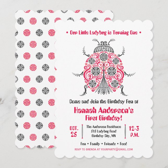 Ladybug Birthday Party • Elegant & Cute Invitation (Front/Back)