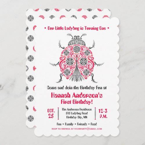 Ladybug Birthday Party  Elegant  Cute Invitation