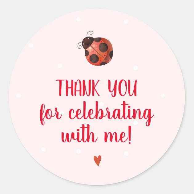 Round Labels Personalized Customized Birthday Party Favor Thank You Stickers Choose Your Size Spring Ladybug