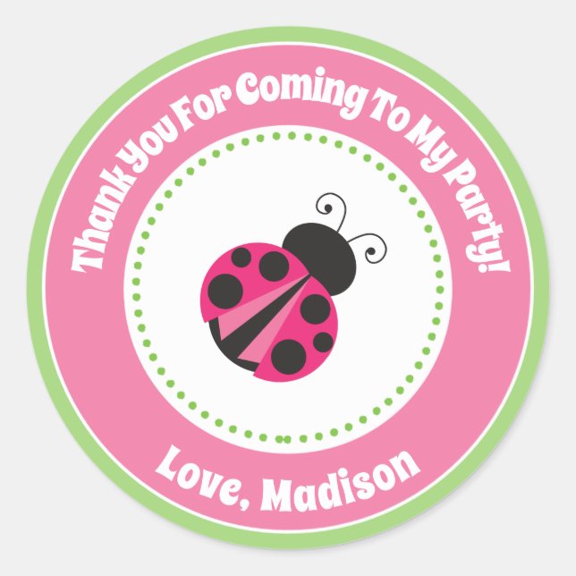 Ladybug Birthday Party Favor Stickers (Front)