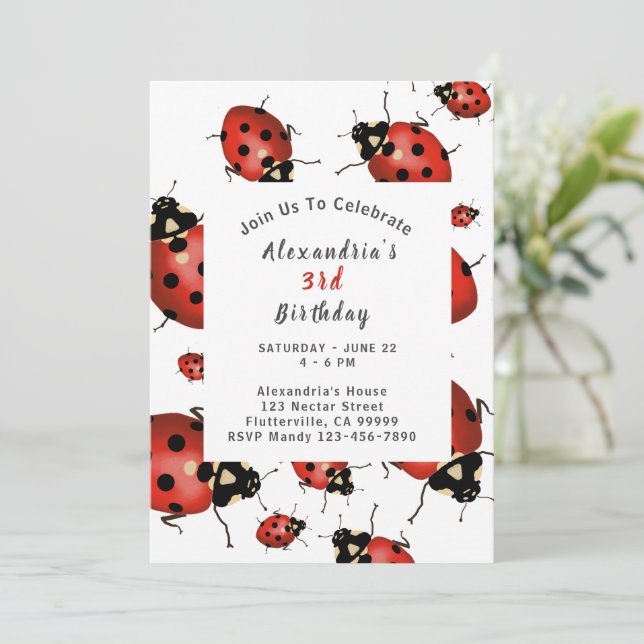 Ladybug Birthday Party Invitation (Standing Front)