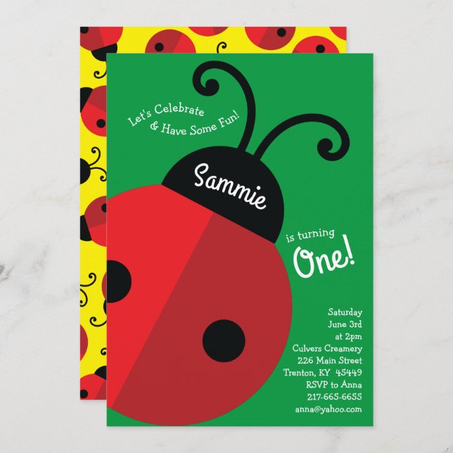 Ladybug Birthday Party Invitation (Front/Back)