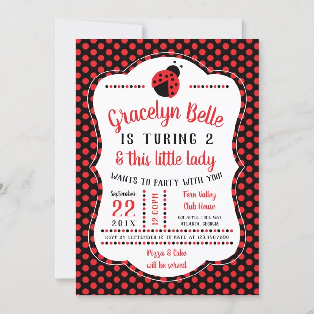 Ladybug Birthday Party Invitation, Little Lady Invitation (Front)