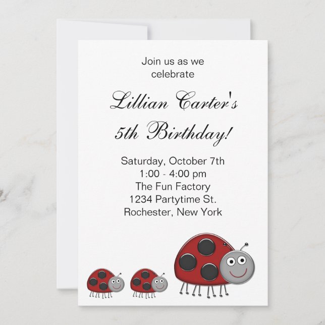 Ladybug Birthday Party Invitations (Front)