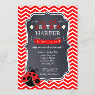 Ladybug  Birthday Party Invitations