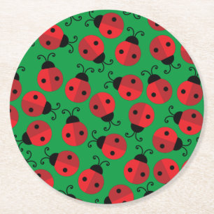 Ladybug Birthday Party Round Paper Coaster