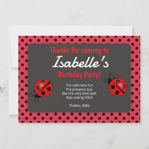 Ladybug Birthday Party Thank You Card
