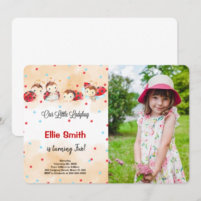 Ladybug Birthday Photo Invitation (Front/Back)