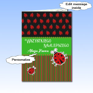 Ladybug birthday Polish custom text card
