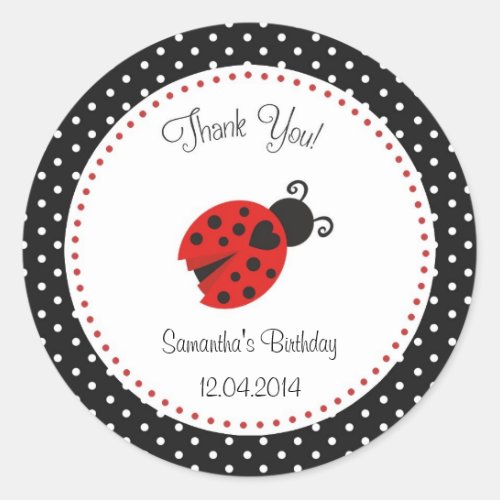 Ladybug Birthday Sticker Red and Black Polka Dots