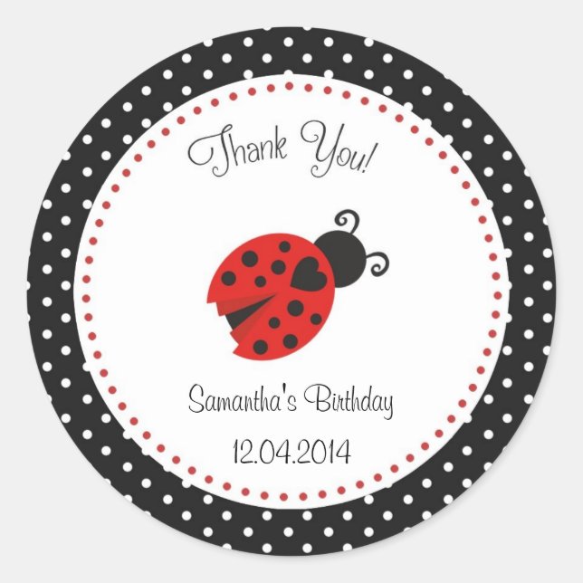 Ladybug Birthday Sticker Red and Black Polka Dots (Front)