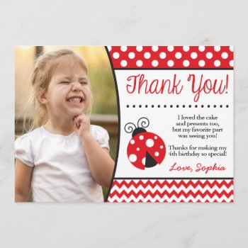 Ladybug Birthday Thank You Card With Photo by PuggyPrints at Zazzle