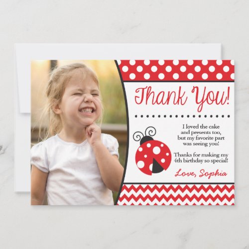 Ladybug Birthday Thank You Card with Photo