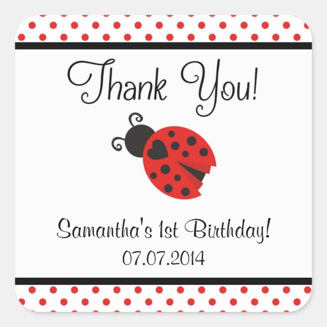 Ladybug Birthday Thank You Stickers (Front)