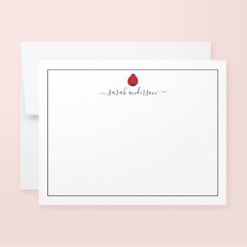 Ladybug Black Border Personalized Note Card by printcreekstudio at Zazzle