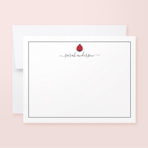 Ladybug Black Border Personalized Note Card