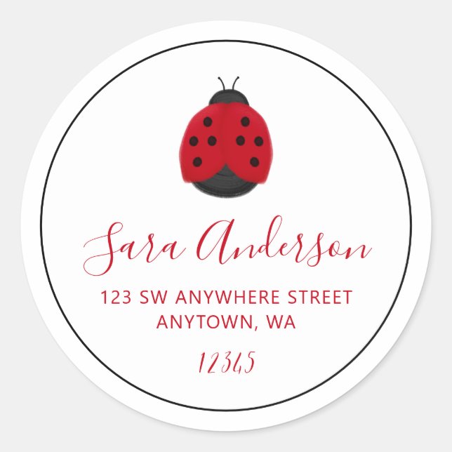 Ladybug Black Border Return Address Classic Round Sticker (Front)