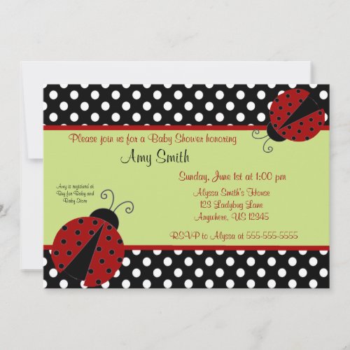 Ladybug Black Dot Baby or Bridal Shower Invitation