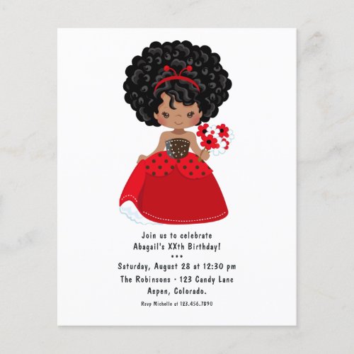 Ladybug Black Princess Fairy Tale Birthday Party Flyer