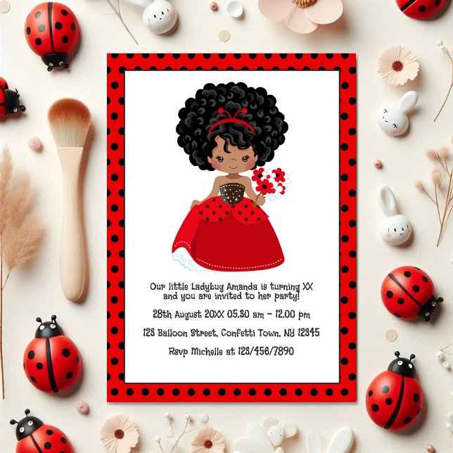 Ladybug Black Princess Fairy Tale Birthday Party Invitation (Ladybug Black Princess Fairy Tale Birthday Party Invitation)