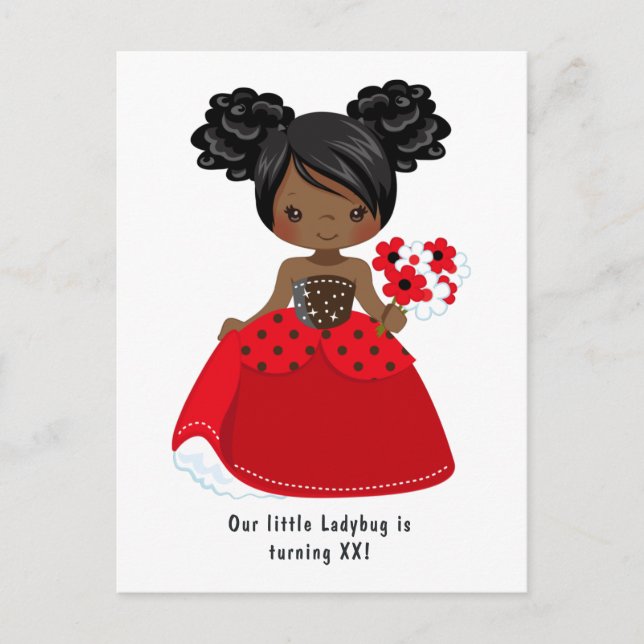 Ladybug Black Princess Fairy Tale Birthday Party Postcard (Front)