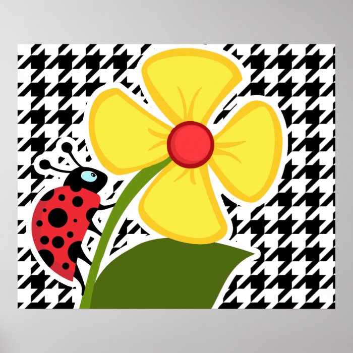 Ladybug; Black & White Houndstooth Poster