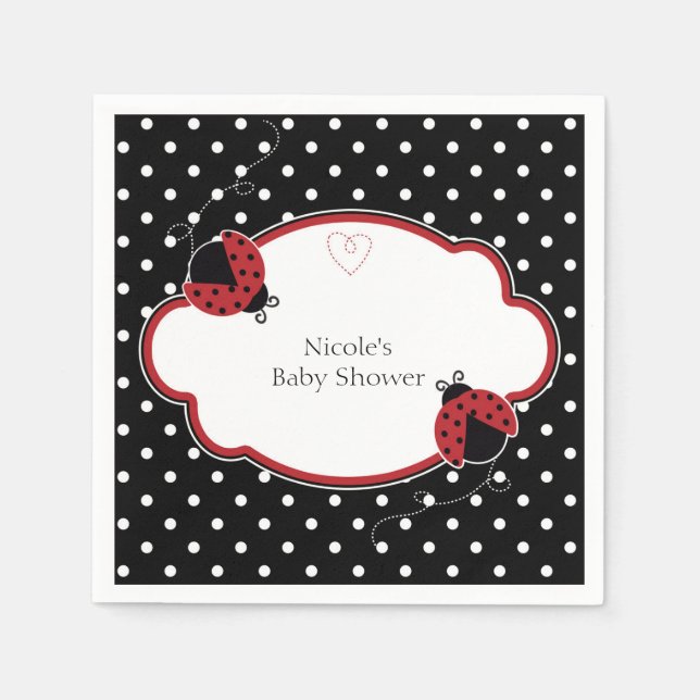 Ladybug Black White & Red Polka Dot Party Napkins (Front)