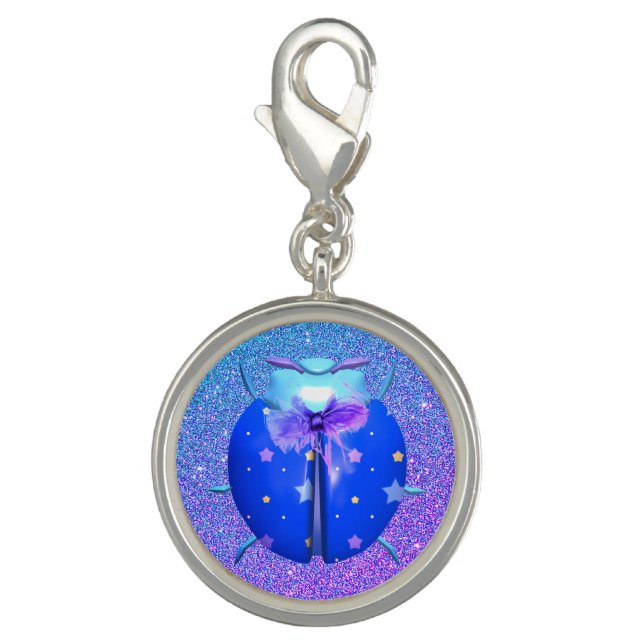 Ladybug blue purple star cute glitter look  charm (Front)