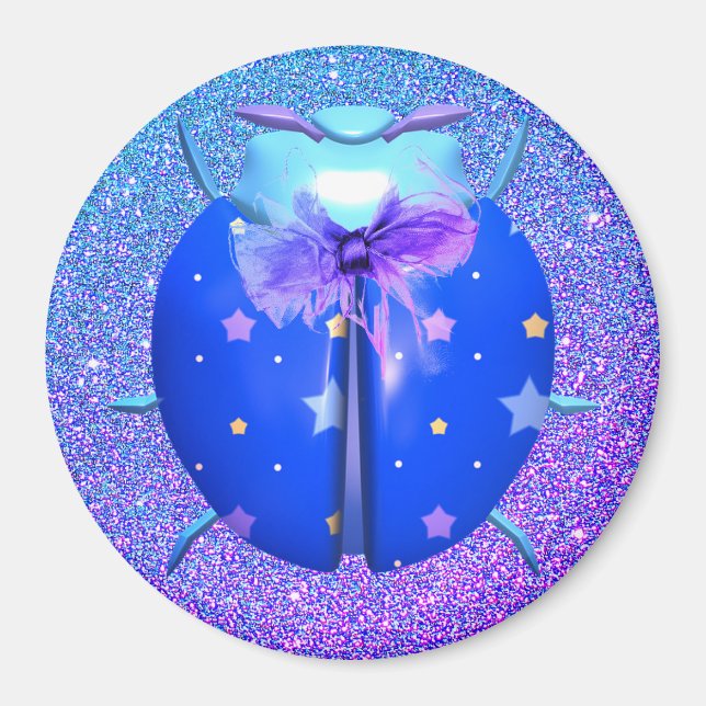 Ladybug blue star cute glitter look gradient magnet (Front)