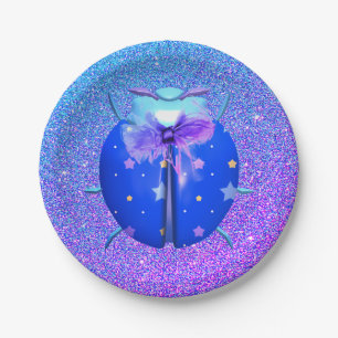 Ladybug blue star cute glitter look paper plates