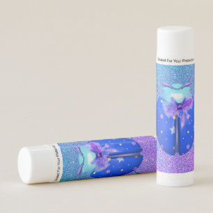 Ladybug blue stars cute glitter girl purple lip balm