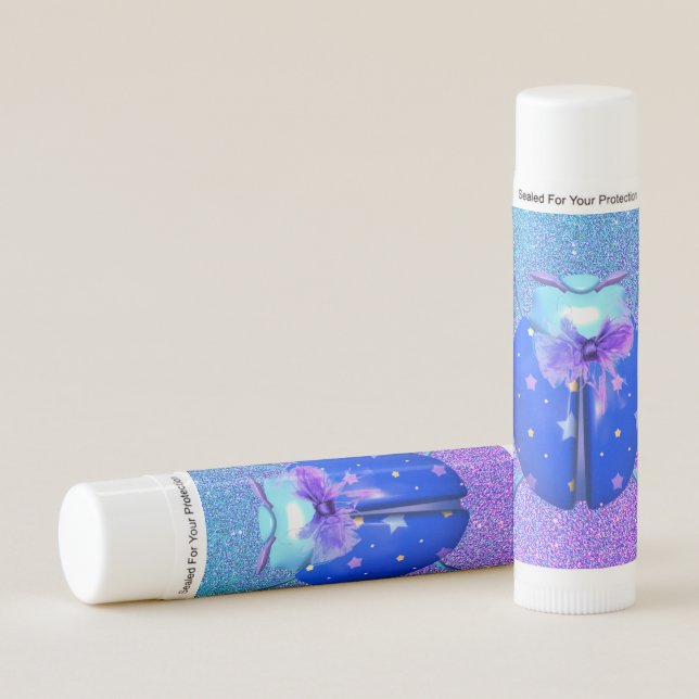 Ladybug blue stars cute glitter girl purple lip balm (Front)