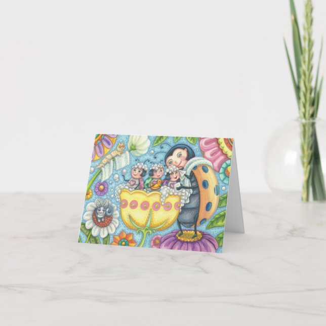 Ladybug Bubblebath LADYBUG FAMILY BLANK NOTE CARD (Front)