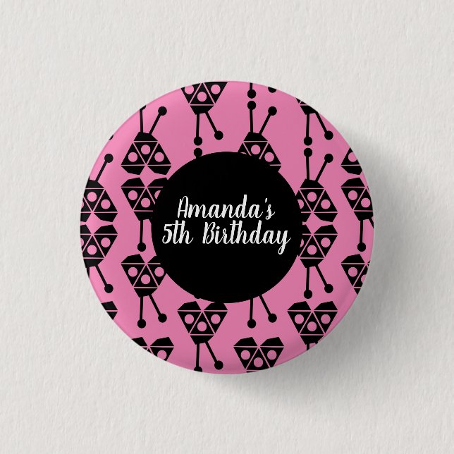 Ladybug Bug Insect Geometrical Birthday Party Pink Button (Front)