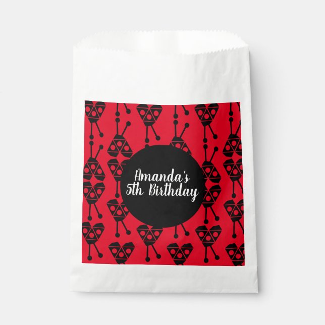 Ladybug Bug Insect Geometrical Birthday Party Red  Favor Bag (Front)