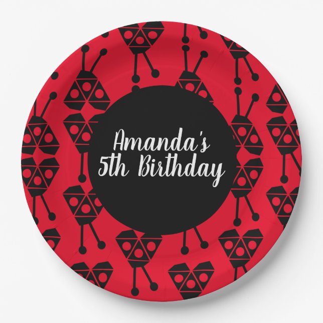 Ladybug Bug Insect Geometrical Birthday Party Red  Paper Plates (Front)