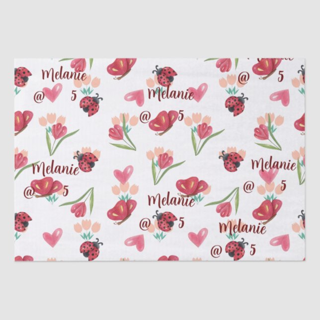 Ladybug, Butterfly and Tulip Heart Pattern Tissue Paper (Front)