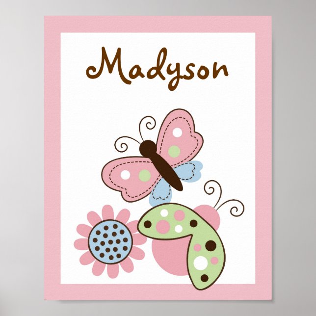 Ladybug Butterfly Nursery Wall Art Name Print (Front)