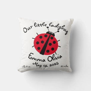 Ladybug Cartoon Cute Birth Stat Red White Black Th Throw Pillow