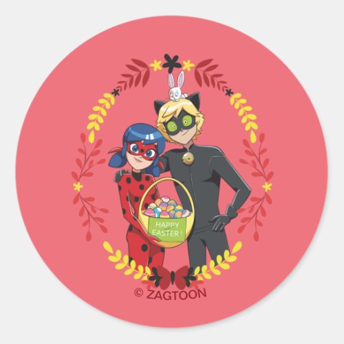 Ladybug  Cat Noir Easter Basket Classic Round Sticker