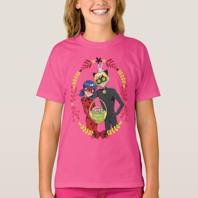 Ladybug & Cat Noir Easter Basket T-Shirt (Front)