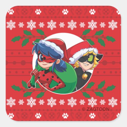 Ladybug  Cat Noir  Holiday Graphic Square Sticker