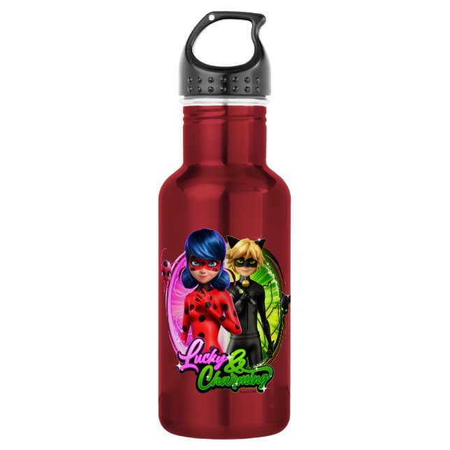 Ladybug & Cat Noir | Lucky & Charming Stainless Steel Water Bottle (Front)